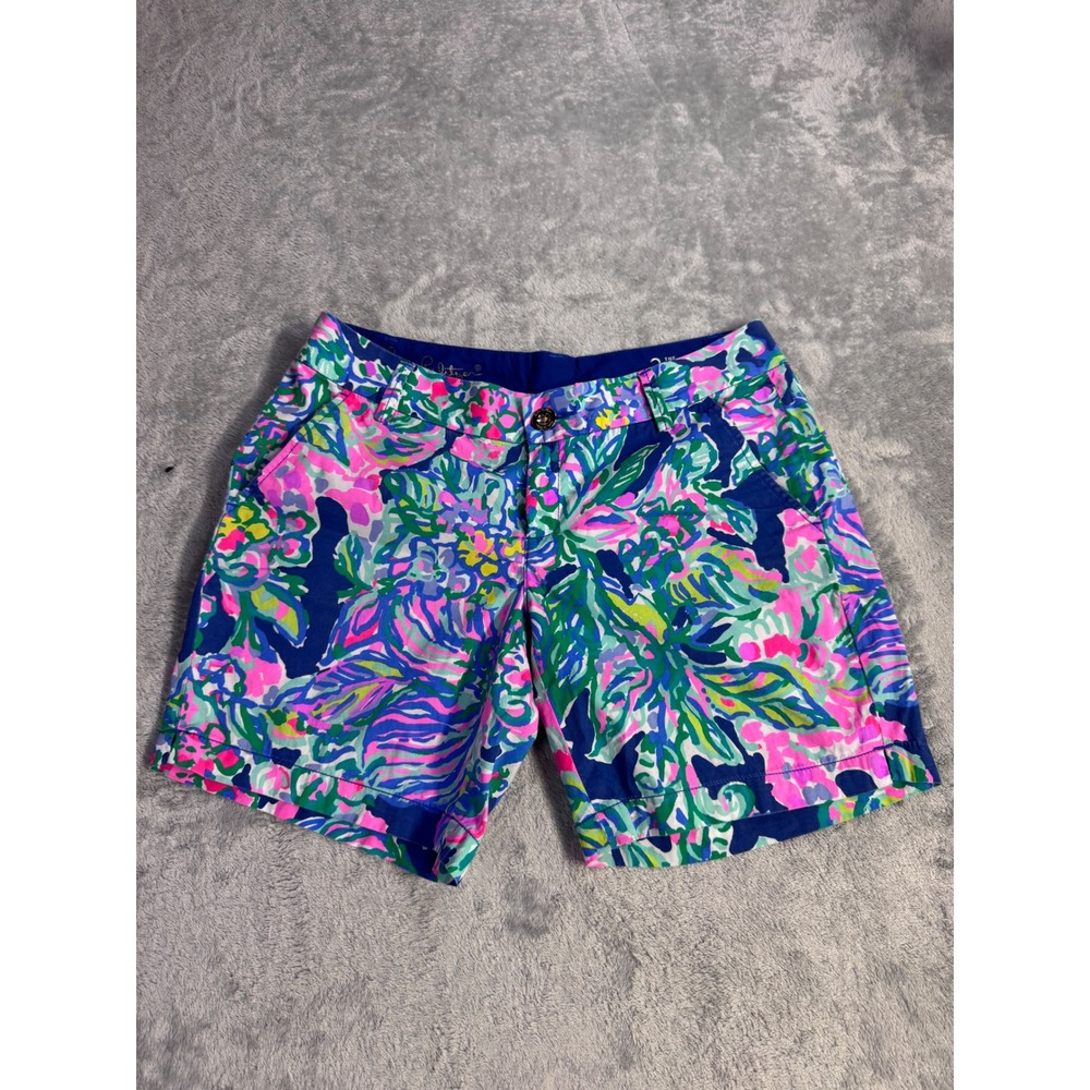Lilly Pulitzer Jayne Shorts Pink Blue Green Floral Cotton Chino Womens 2